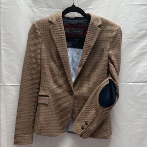Zara Tweed Checkered Brown Jockey Blazer